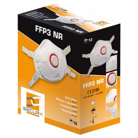 Masques filtrants FFP3 avec valve d'expiration - prix par 12 pcs