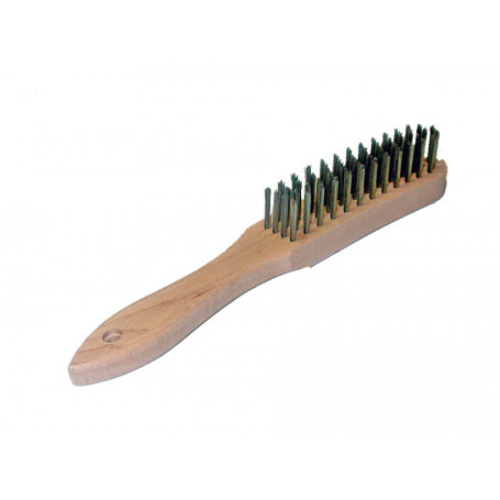 Brosse métallique fil en acier Inox droit avec manche en bois 5 rangées