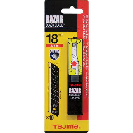 Lames cassables 18 x 0,5 mm RAZAR BLACK BLADE - par 10 pcs