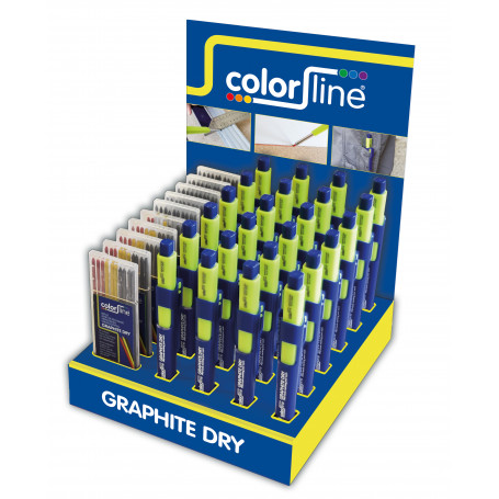 Assortiment de porte-mine et mines de rechange en display: 24 X Crayon GRAPHITE DRY +  + 5x10 GR + 5x10 mix mines graphite