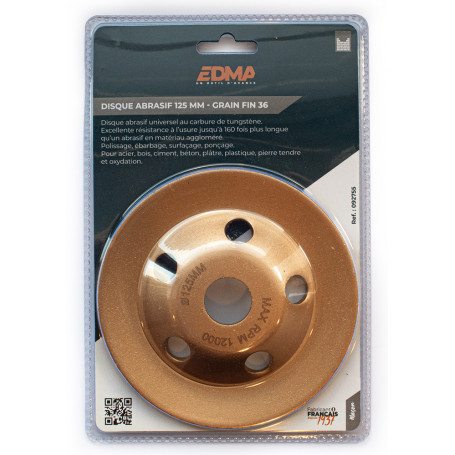 Disque abrasif bombé Ø 125 mm, modèle grain fin