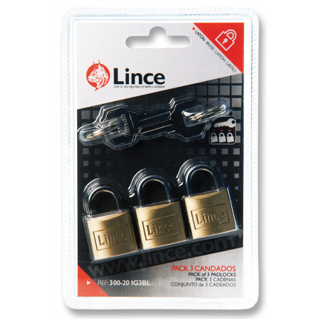 Cadenas à cylindre, double verrouillage - laiton - 3 pcs avec 4 clé passe-partout - 15 mm