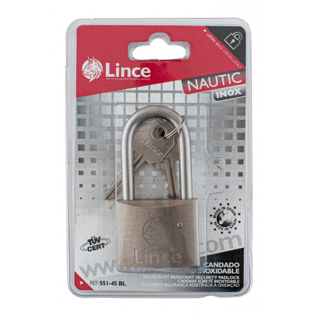 Cadenas à cylindre NAUTIC - inoxydable - EN-12320 - anse longue - 45 mm